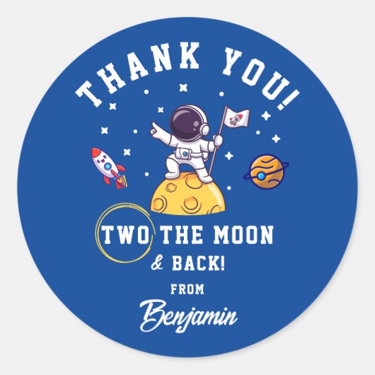 Two The Moon Boy Birthday Thank You Runder Aufkleber (Vorderseite)