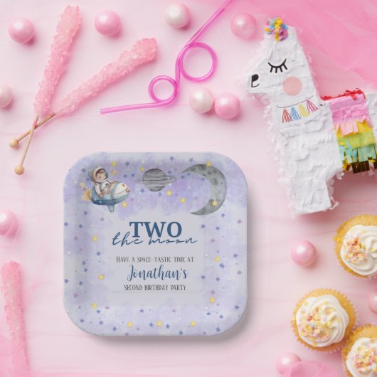 Two The Moon Boy Space Rocket 2nd Birthday Pappteller (Party)