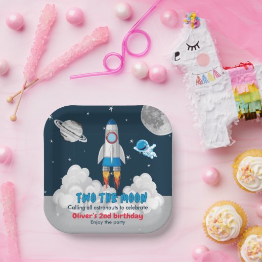 Two The Moon Boy Space Rocket 2nd Birthday Pappteller (Party)