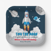 Two The Moon Boy Space Rocket 2nd Birthday Pappteller (Vorderseite)