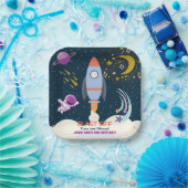 Two The Moon Boy Space Rocket 2nd Birthday Pappteller (Party)