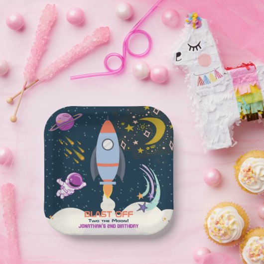 Two The Moon Boy Space Rocket 2nd Birthday Pappteller (Party)