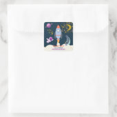 Two The Moon Boy Space Rocket 2nd Birthday Quadratischer Aufkleber (Tasche)