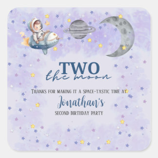 Two The Moon Boy Space Rocket 2nd Birthday Quadratischer Aufkleber