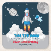 Two The Moon Boy Space Rocket 2nd Birthday Rechteckiger Pappuntersetzer (Vorderseite)