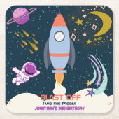 Two The Moon Boy Space Rocket 2nd Birthday Rechteckiger Pappuntersetzer (Vorderseite)