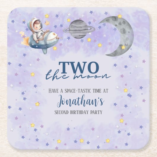 Two The Moon Boy Space Rocket 2nd Birthday Rechteckiger Pappuntersetzer (Vorderseite)