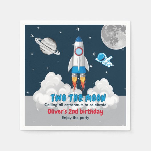Two The Moon Boy Space Rocket 2nd Birthday Serviette (Vorderseite)
