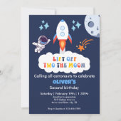 Two The Moon Boy Space Rocket Lift Off 2nd Bday Einladung (Vorderseite)