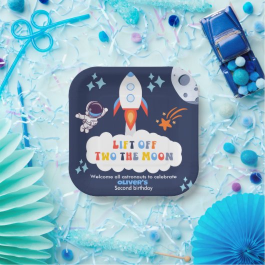 Two The Moon Boy Space Rocket Lift Off 2nd Bday Pappteller (Party)