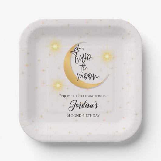Two The Moon Elegant Gender Neutral 2nd Birthday Pappteller (Vorderseite)