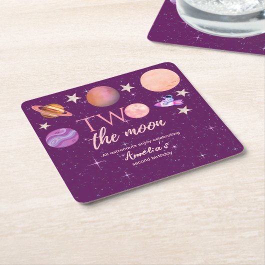 Two The Moon Girl Space Pink Planets 2nd Bday Rechteckiger Pappuntersetzer (angewinkelt)