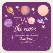 Two The Moon Girl Space Pink Planets 2nd Bday Rechteckiger Pappuntersetzer (Vorderseite)