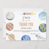 Two The Moon | Modern Space 2nd Birthday Décor Dankeskarte (Vorderseite)
