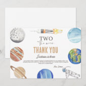 Two The Moon | Modern Space 2nd Birthday Décor Dankeskarte (Vorne/Hinten)