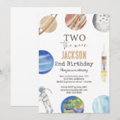 Two The Moon | Modern Space 2nd Birthday Décor Einladung (Vorne/Hinten)