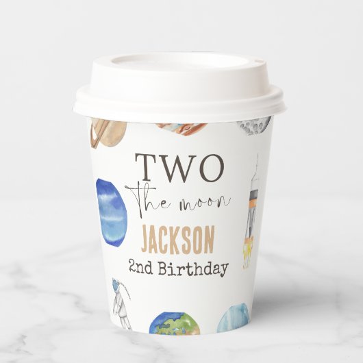 Two The Moon | Modern Space 2nd Birthday Décor Pappbecher (Vorderseite)