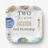 Two The Moon | Modern Space 2nd Birthday Décor Pappteller (Vorderseite)