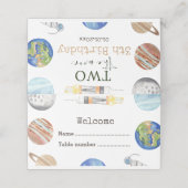 Two The Moon | Modern Space 2nd Birthday Décor Platzkarte (Außenseite Aufgefaltet)