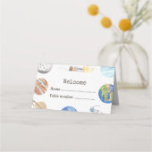 Two The Moon | Modern Space 2nd Birthday Décor Platzkarte (Vorderseite)