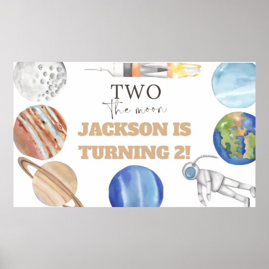 Two The Moon | Modern Space 2nd Birthday Décor Poster (Vorne)