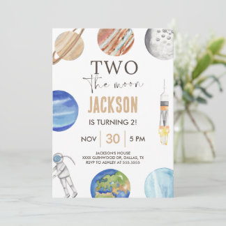 Two The Moon | Moderne Weltraum 2. Geburtstagsdeko Einladung