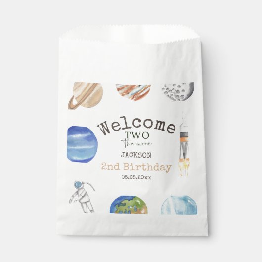 Two The Moon | Moderne Weltraum 2. Geburtstagsdeko Geschenktütchen (Vorderseite)