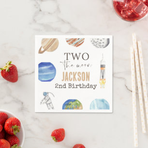 Two The Moon Moderne Weltraum 2. Geburtstagsdeko Serviette
