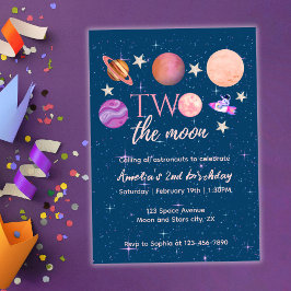 Two The Moon  Outer Space Ship Planets 2nd Bday Einladung