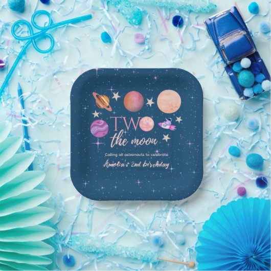 Two The Moon Outer Space Ship Planets 2nd Bday Pappteller (Party)