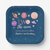 Two The Moon Outer Space Ship Planets 2nd Bday Pappteller (Vorderseite)
