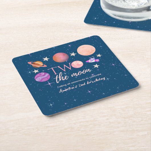 Two The Moon Outer Space Ship Planets 2nd Bday Rechteckiger Pappuntersetzer (angewinkelt)