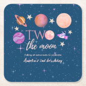 Two The Moon Outer Space Ship Planets 2nd Bday Rechteckiger Pappuntersetzer (Vorderseite)