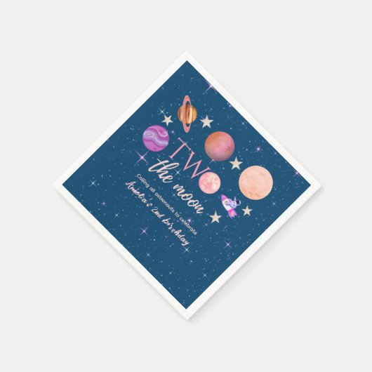 Two The Moon Outer Space Ship Planets 2nd Bday Serviette (Ecke)