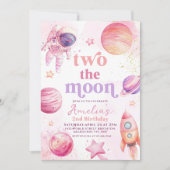 Two the Moon Outerspace 2nd Birthday  Einladung (Vorderseite)