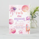 Two the Moon Outerspace 2nd Birthday Einladung (Stehend Vorderseite)