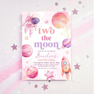 Two the Moon Outerspace 2nd Birthday Einladung