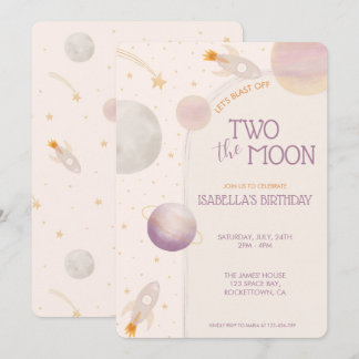 Two the Moon Pink Girl Planeten Sterne 2. Geburtst Einladung