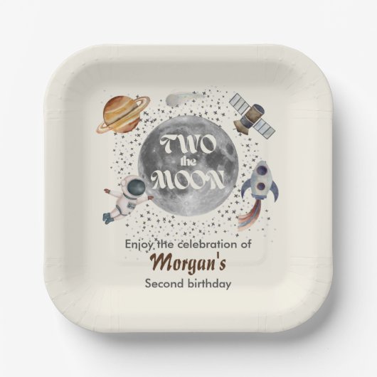 Two The Moon Planets Gender Neutral 2nd Birthday Pappteller (Vorderseite)