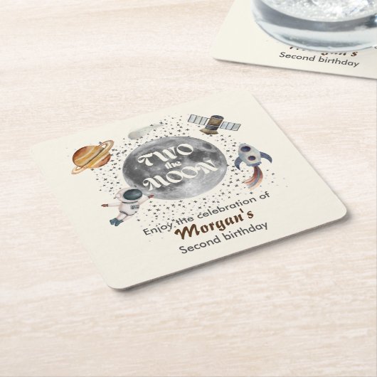 Two The Moon Planets Gender Neutral 2nd Birthday Rechteckiger Pappuntersetzer (angewinkelt)