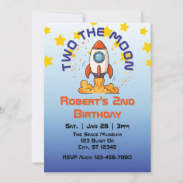 Two The Moon, Rocket 2nd Birthday Invitation Einladung