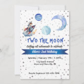 Two The Moon Rocket Space Blue Boy 2nd Birthday  Einladung (Vorderseite)