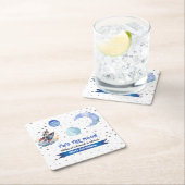 Two The Moon Rocket Space Blue Boy 2nd Birthday Rechteckiger Pappuntersetzer (Vor Ort)