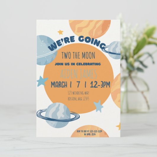 Two The Moon Second Birthday Invitation  Einladung (Stehend Vorderseite)