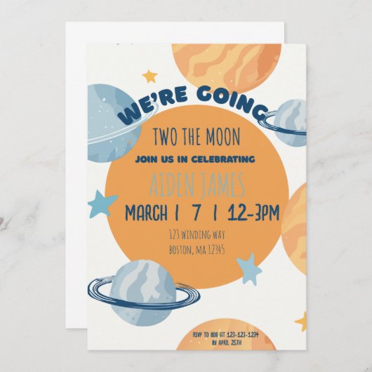 Two The Moon Second Birthday Invitation  Einladung (Vorne/Hinten)
