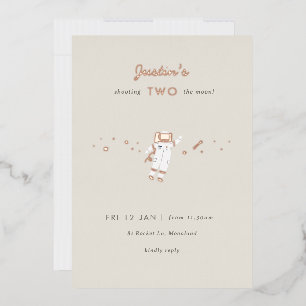 Two The Moon Space Party Foil 2nd Birthday Invite Folieneinladung