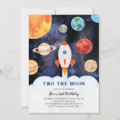 TWO THE MOON Space Rocket Ship Birthday Einladung (Vorderseite)