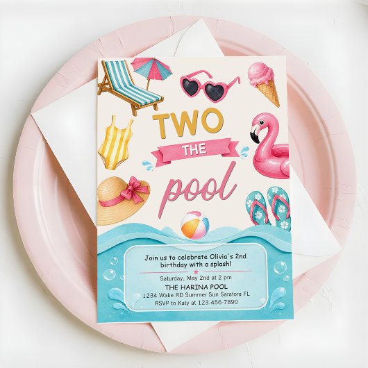 Two The Pool Summer Birthday Party Einladung