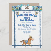 Two The Races, Blue Horse 2nd Birthday Einladung (Vorne/Hinten)