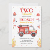 Two the Rescue Firetruck 2nd Birthday Invitation Einladung (Vorderseite)